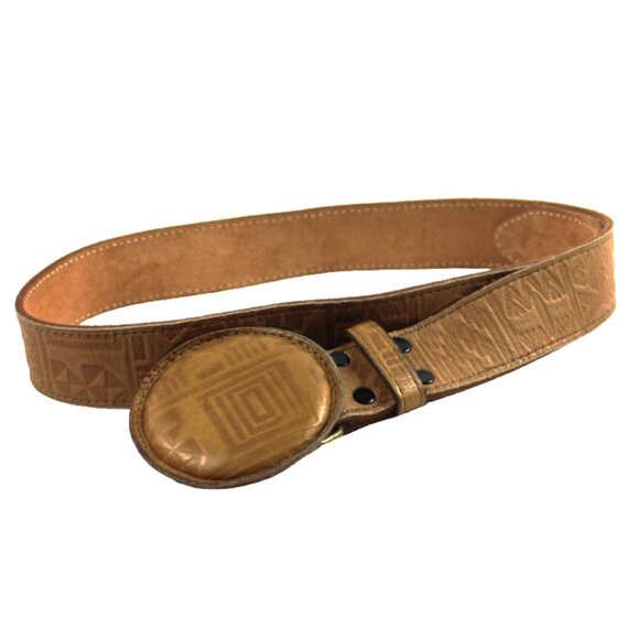 Catherine Dial Easley Aztec Geometric British Tan Leather Belt, Size Med… - Picture 6 of 7